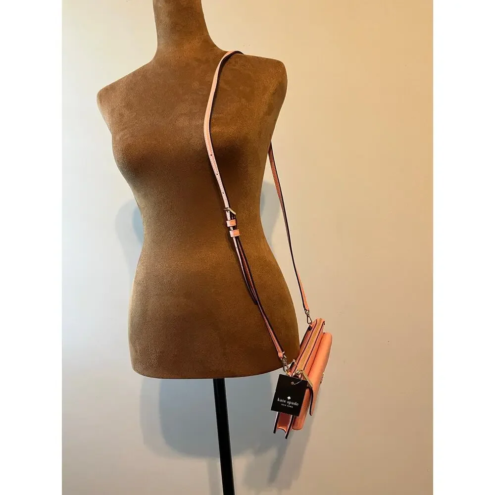 Kate Spade Leila Small Flap Crossbody Pebbled Leather in Peachy Rose $269